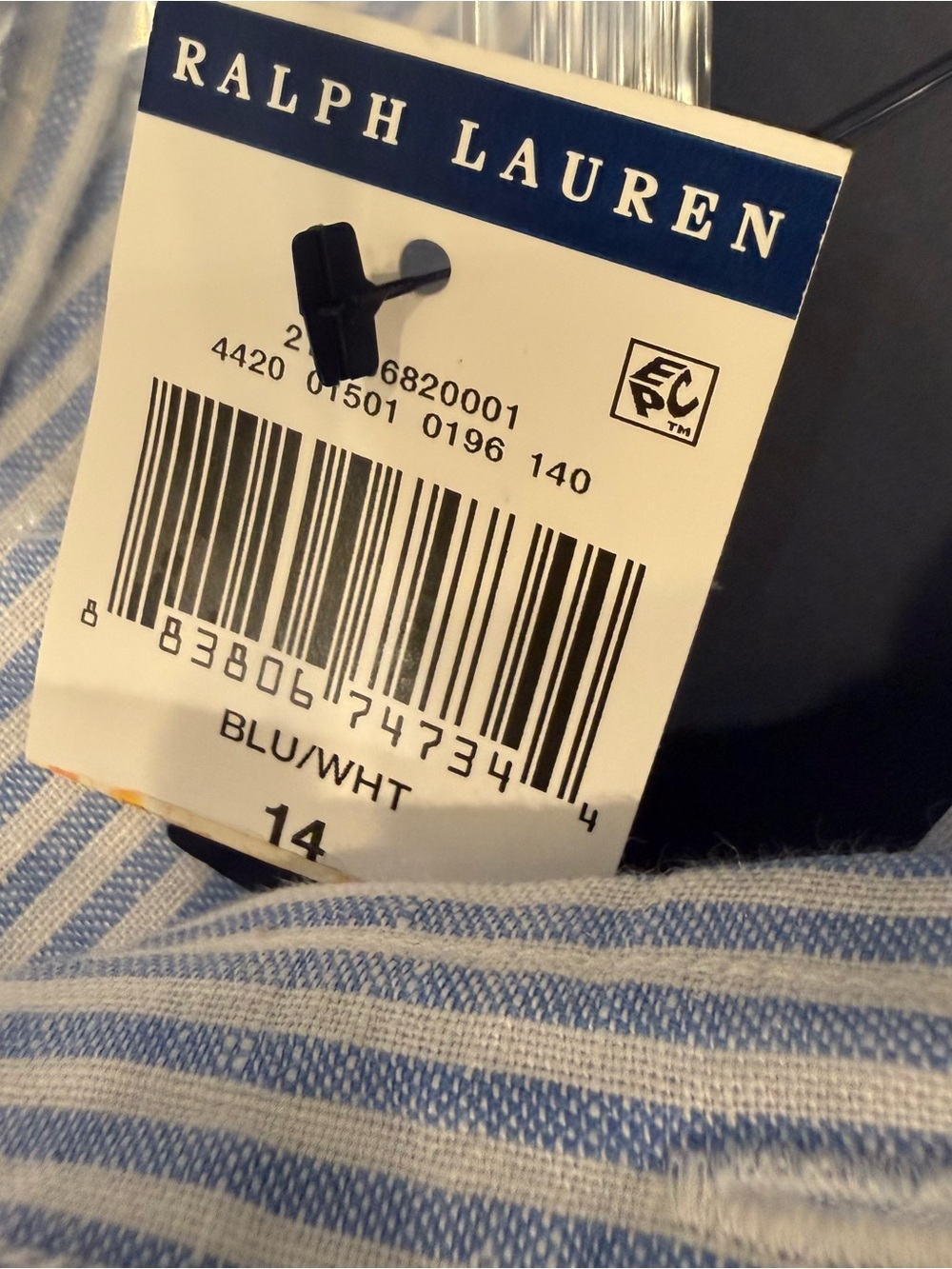 Polo Ralph Lauren Blue/white Linen Shirt Dress Fit /Flare Long Sleeves Sz 14 NWT - Picture 7 of 13